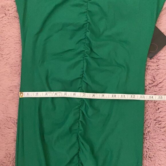 Bebe Green V-Neck Shirred Dress - Picture 14 of 15